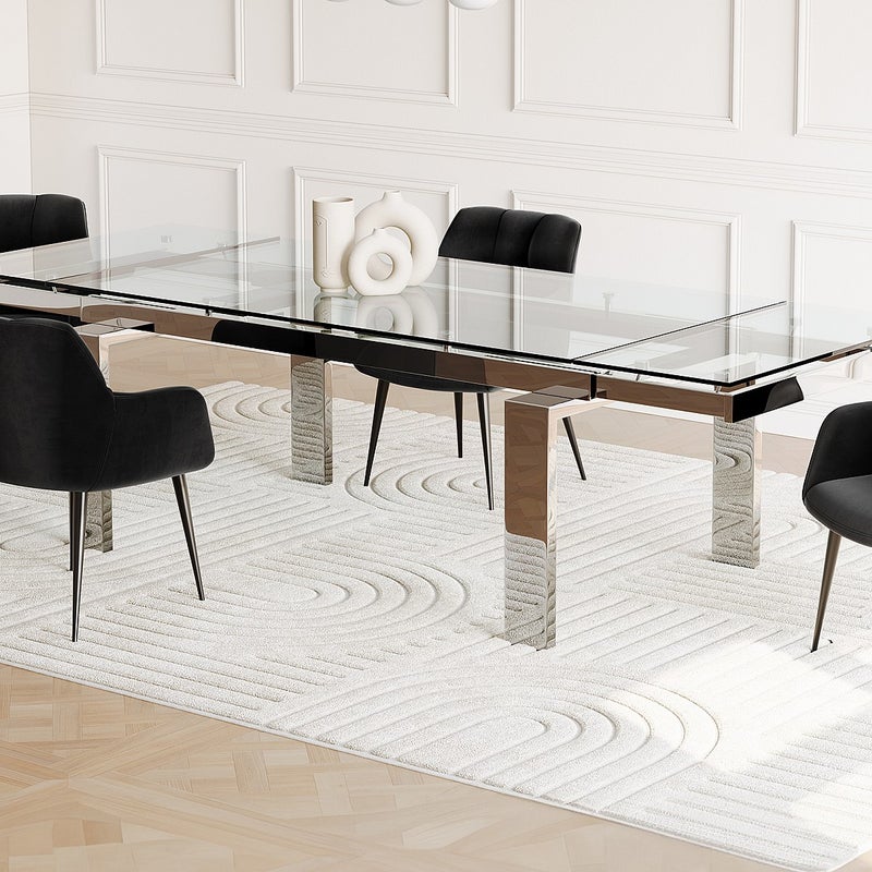 Stół do jadalni rozkładany LUBANA - Szkło hartowane i metal - Dla 8 – 10 osób
