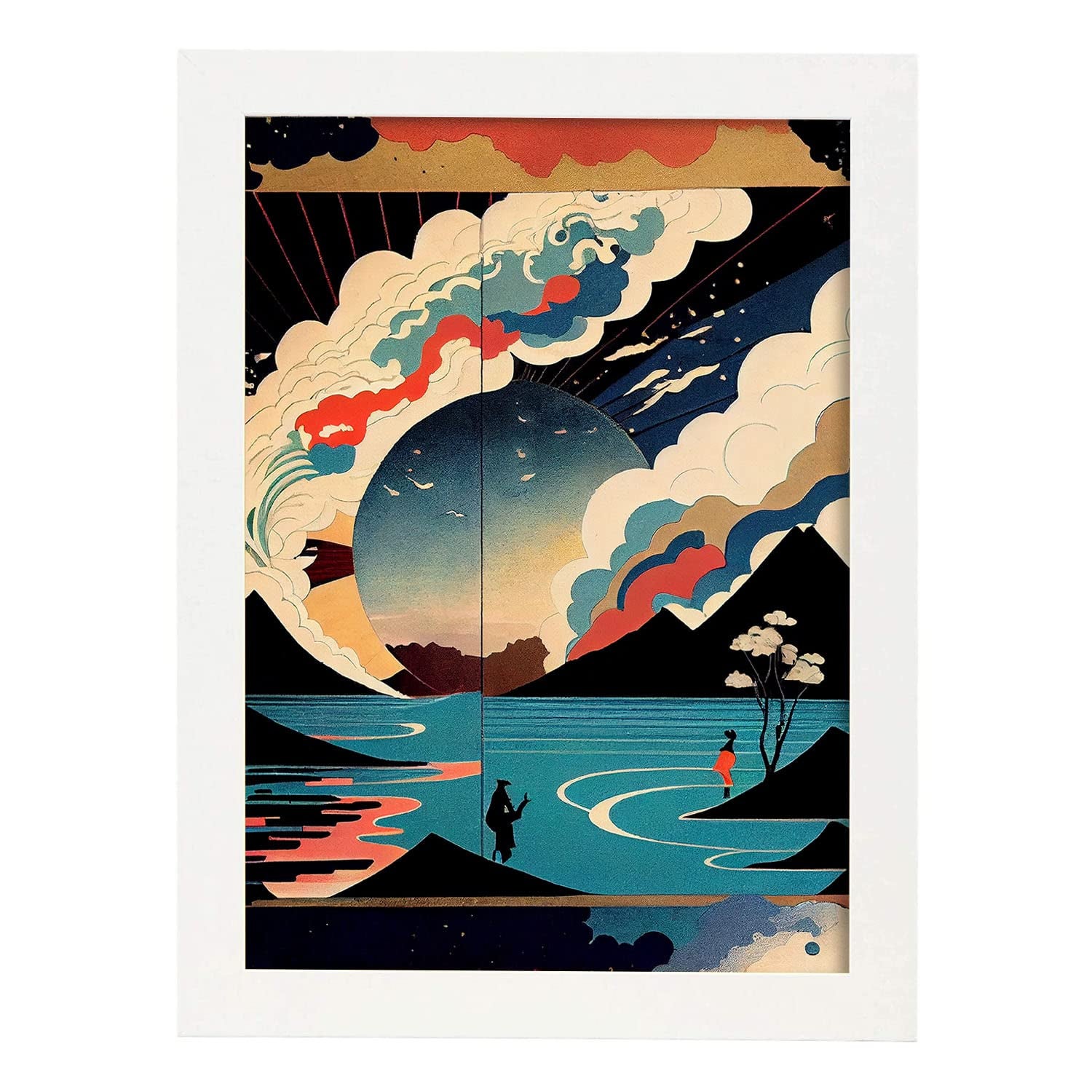 Nacnic poster balance en el estilo de arte japonés ukiyo paisajes abstractos y surrealistas en ilustraciones de arte oriental a3 marcos blanco