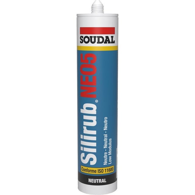Mastic pour joints de raccordement Silicone - Silirub NEO5 - Soudal - Teinte Gris - 300 ml