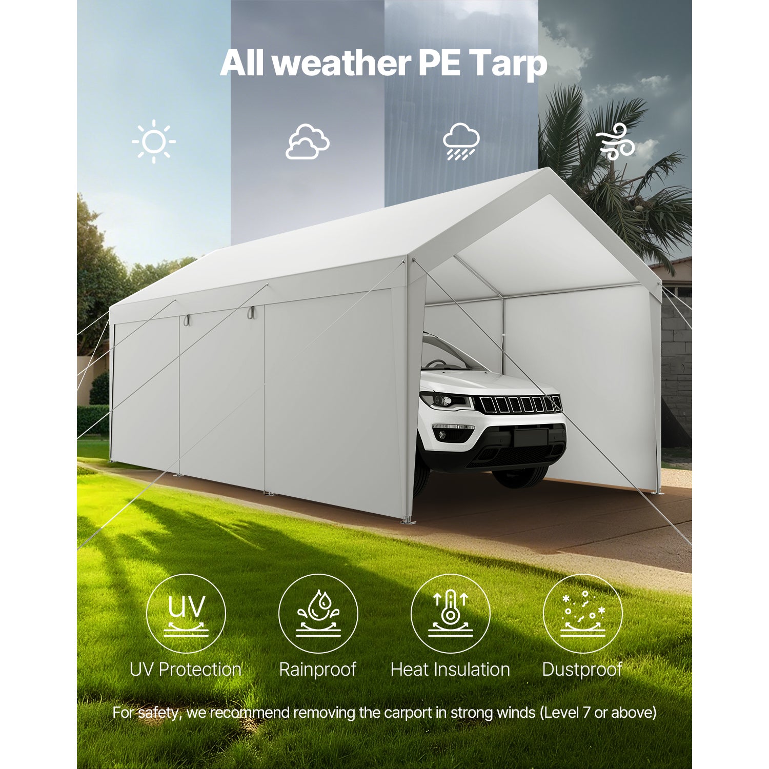 Tente Garage SucceBuy 3,65 x 6,09 m, Carport Abri de Voiture Exterieur avec Parois Laterales Amovibles et Portes, Resistant aux UV et a lEau - 6