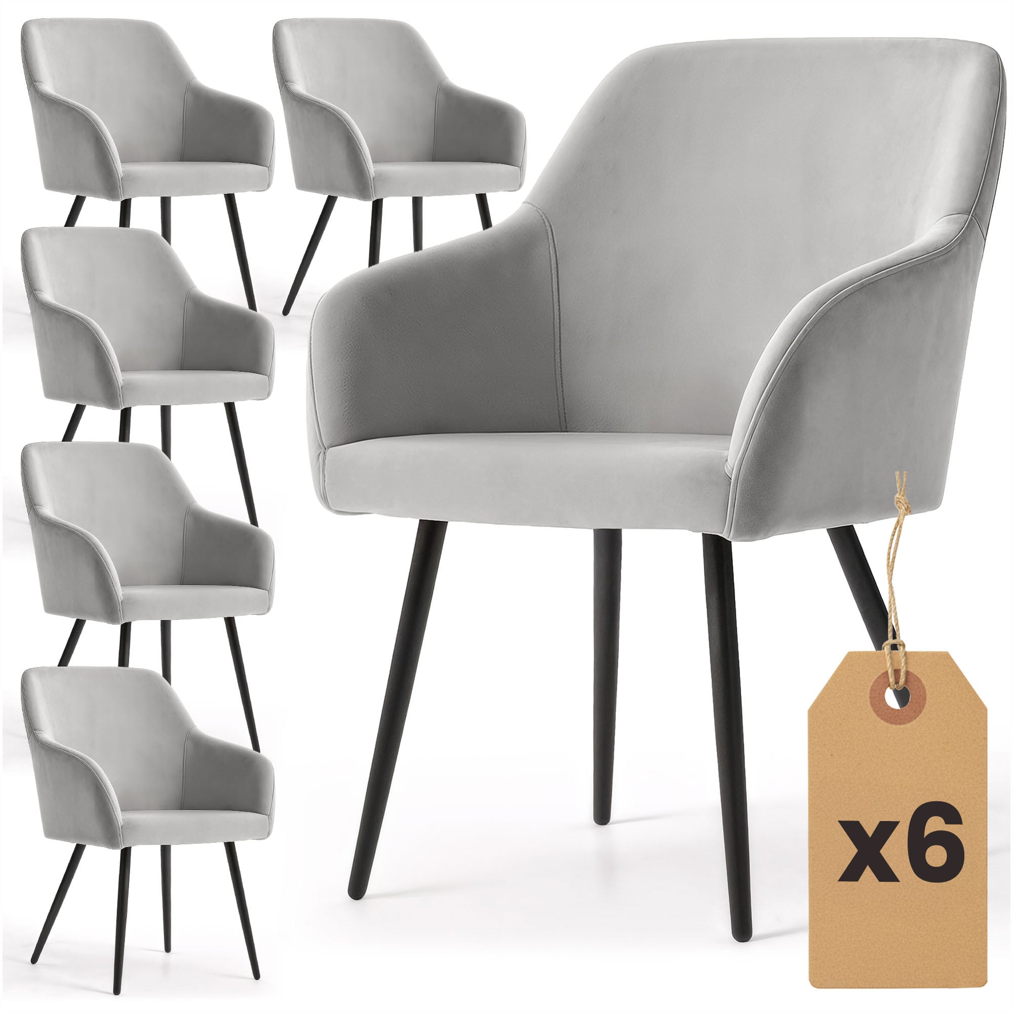 6x Welurowe krzesło tapicerowane gładkie Szare ESTELLE Czarne nogi