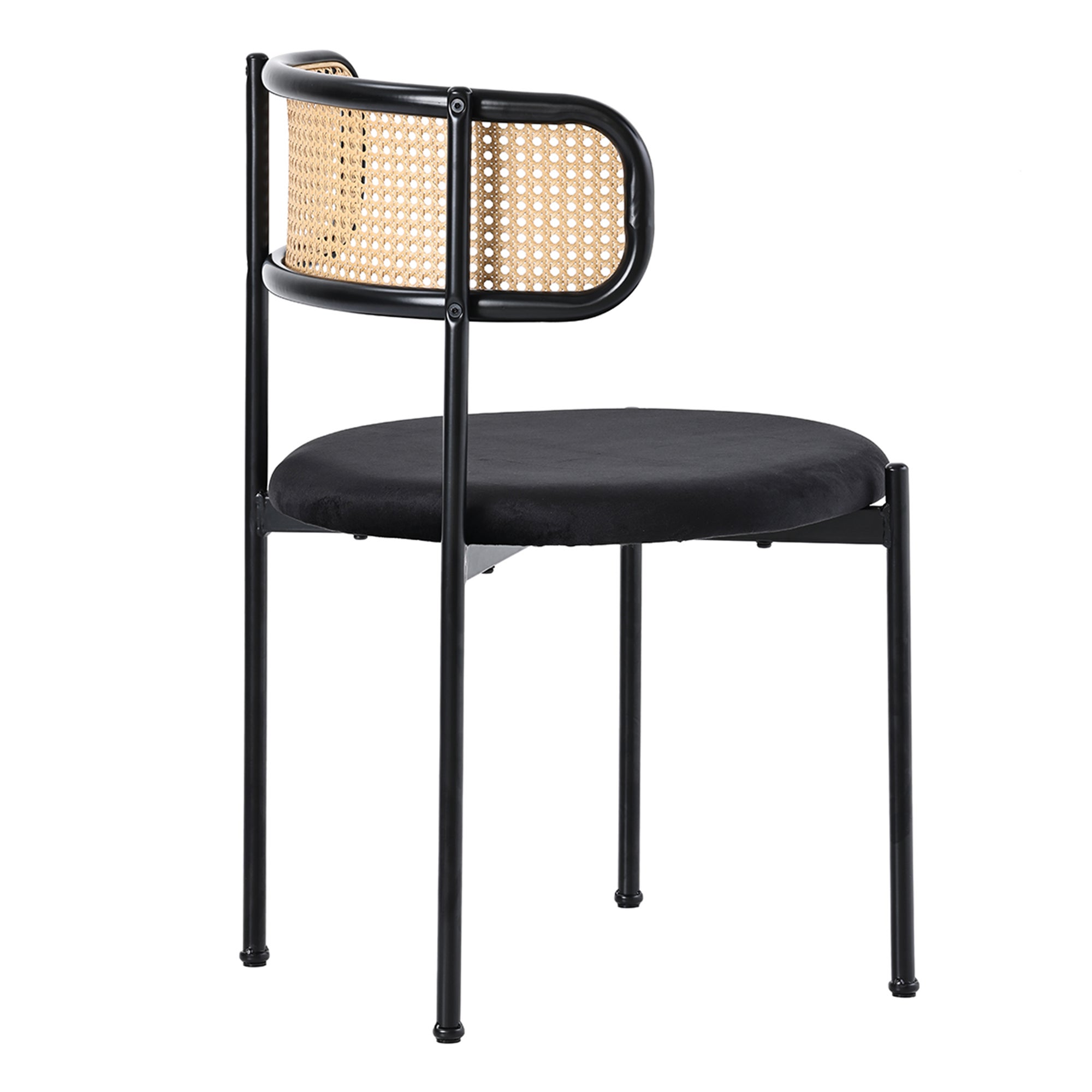 Lot de 4 Chaises en velours et rotin - pieds en métal - Noir - 4