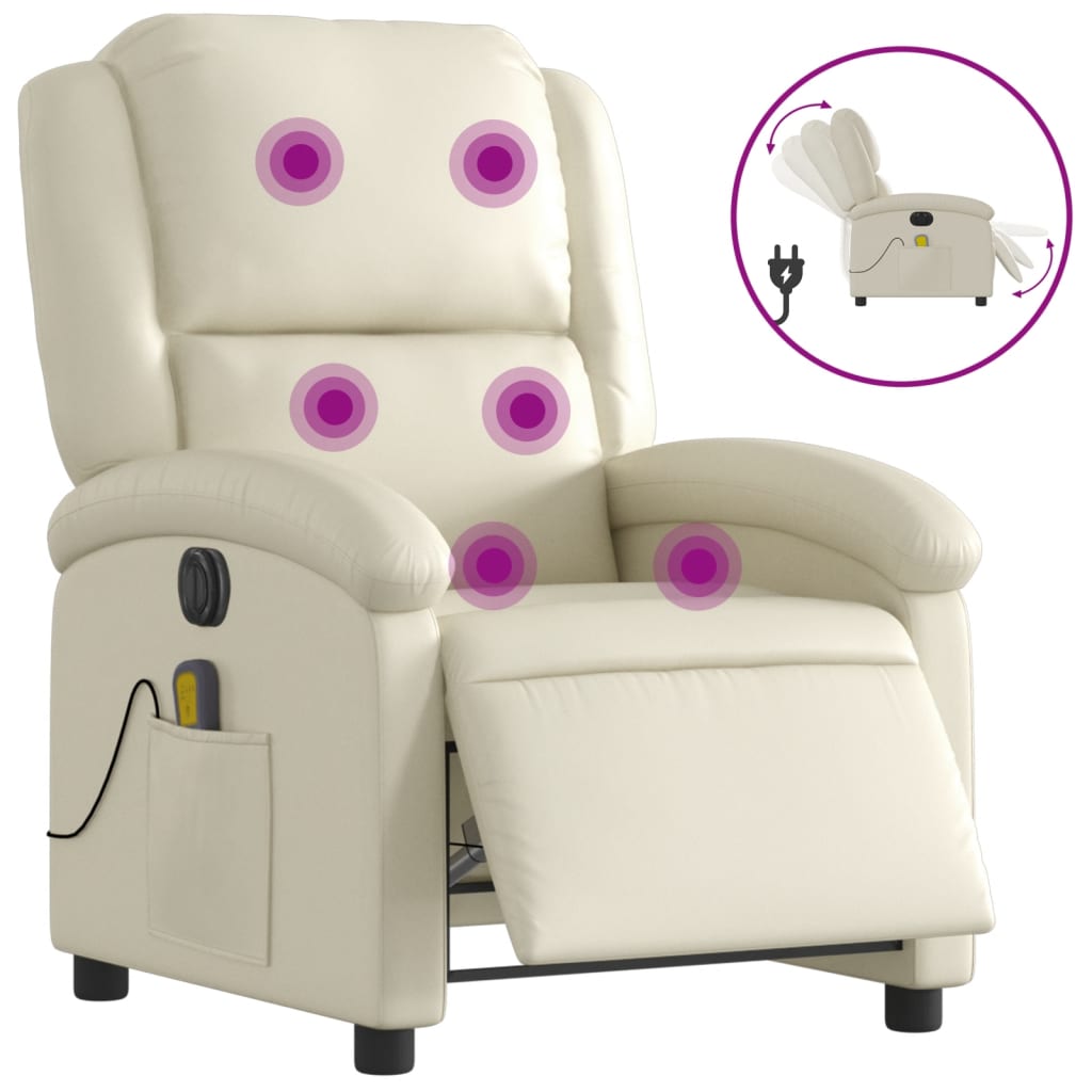 Sillón de masaje reclinable eléctrico | sillón de relax | silla de relax cuero sintético crema cfw755432