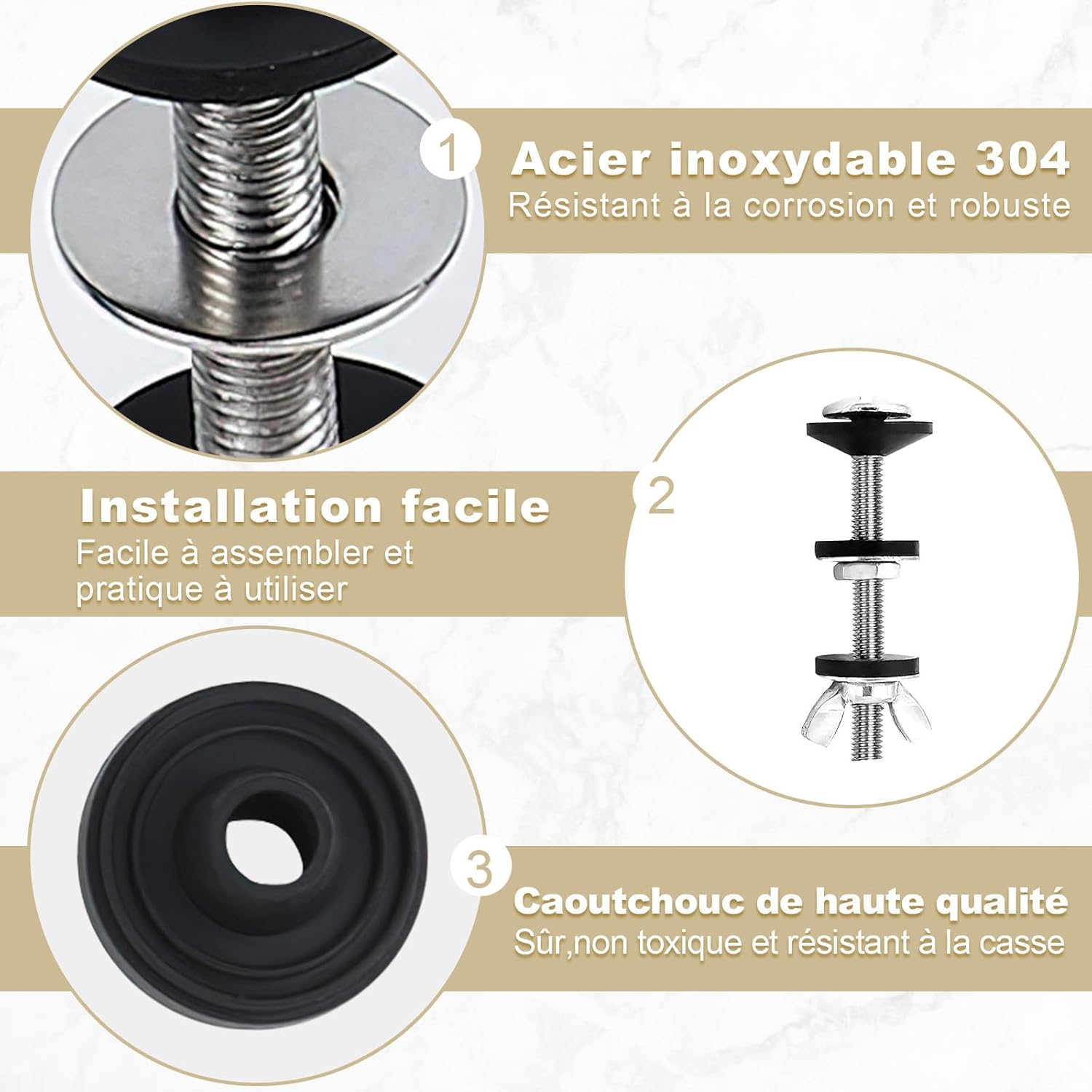 2 Pcs Vis de Réservoir de Toilette, Fixation Cuvette WC, Kit de Boulons Fixation Pour Siège Toilette, Boulons de Fixation,Pour Réservoirs de Toilette - 2