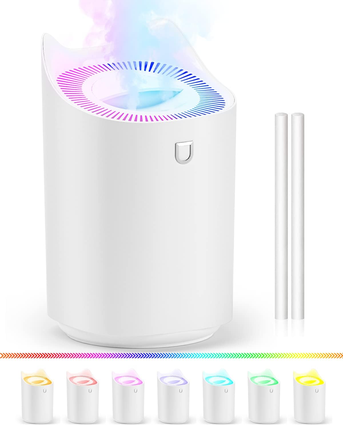 Nawilżacz powietrza z górnym napełnianiem do sypialni z 7 kolorami LED i 2 otworami natryskowymi, automatycznym wyłączaniem, nawilżaczem USB do domu