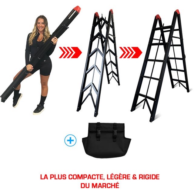 Escabeau pliant 1m80 + Sac à outils, Escabeau 5 marches ,Echelle pliante Aluminium, Echelle télescopique, qualité supérieure, garantie 5 ans