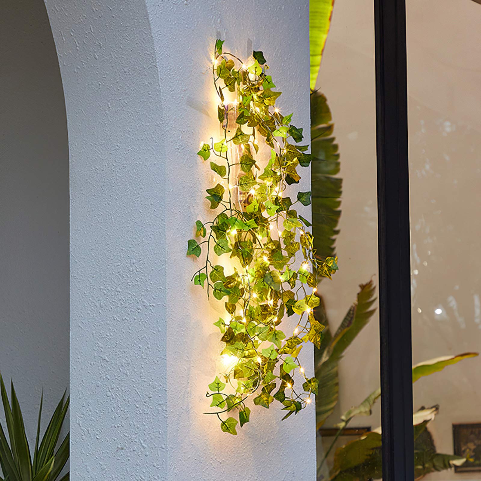 Guirlande Lumineuse Solaire Extérieure,10M 100 LEDs Lierre Artificiel avec 8 Modes,IP65 Étanche Lumiere pour Jardin Terrasse Balcon Noël - 5