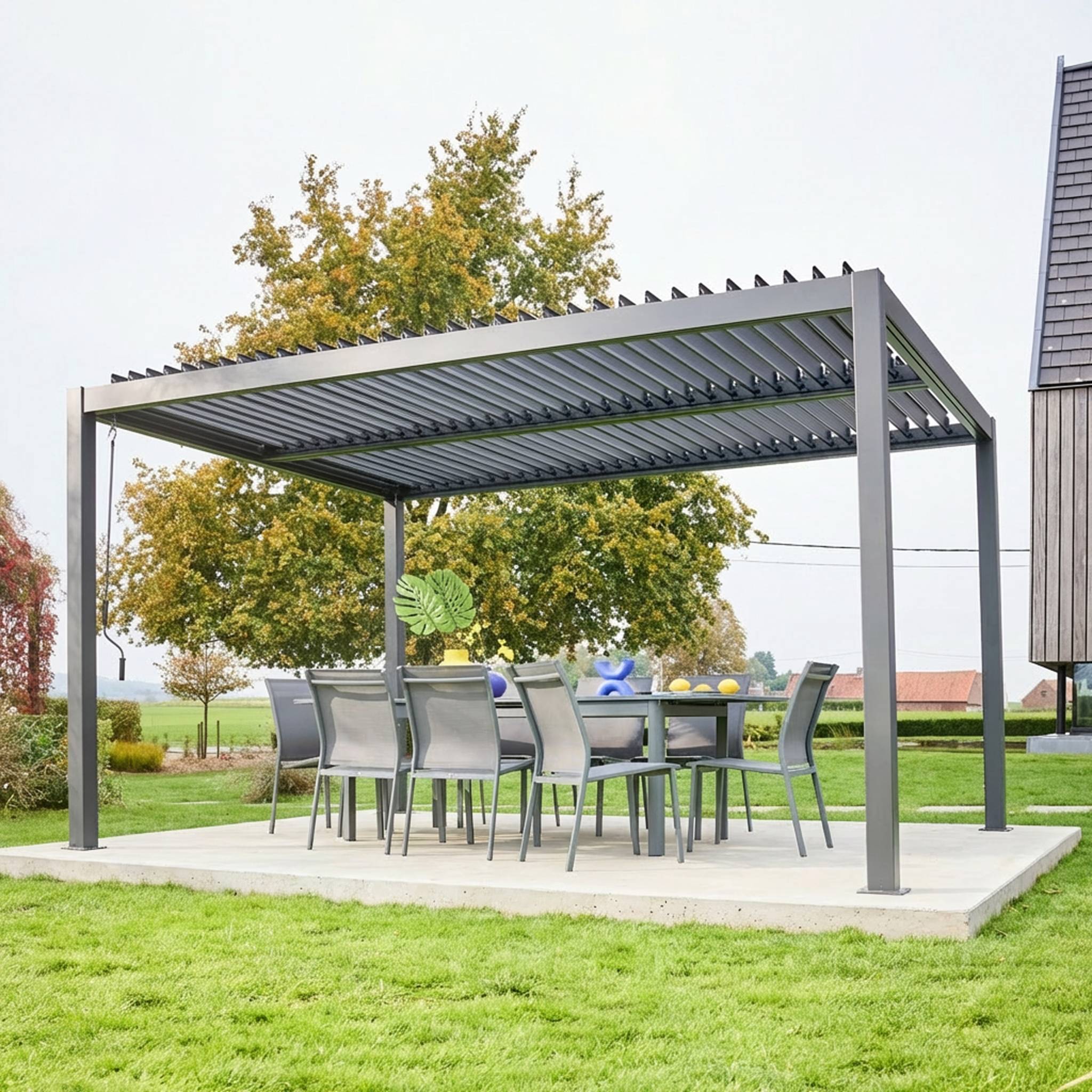 Pergola bioclimatique anthracite. aluminium et acier. 3x4m. lames orientables PALACE 4X3M - 3