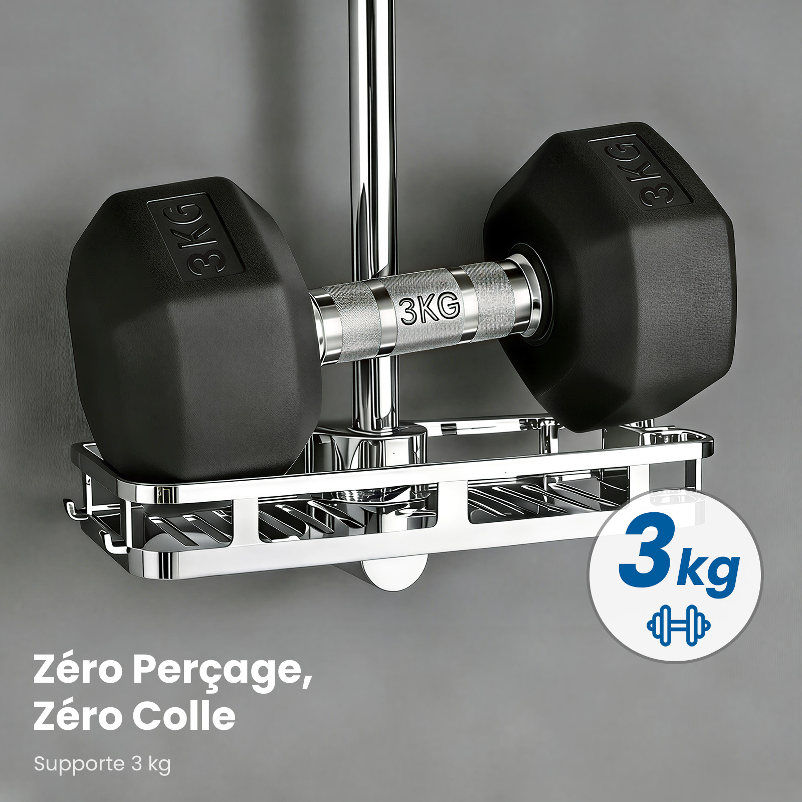 Auralum max Barre de Douche en Acier Inox avec Douchette 5 Jets,Réglable 700mm,Support Coulissant à 360°, Étagère de Rangement Incluse,Chrome - 5