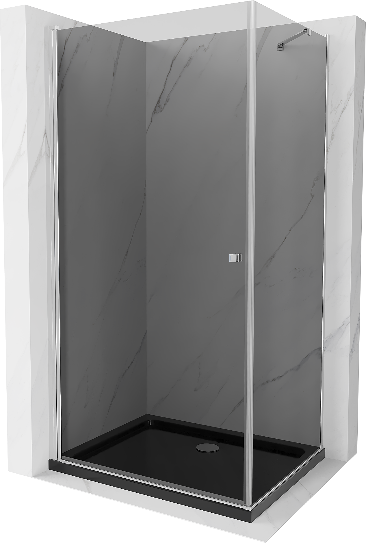 Mexen Pretoria kabina prysznicowa uchylna 80 x 100 cm, grafit, chrom + brodzik Flat, czarny - 852-080-100-01-40-4070