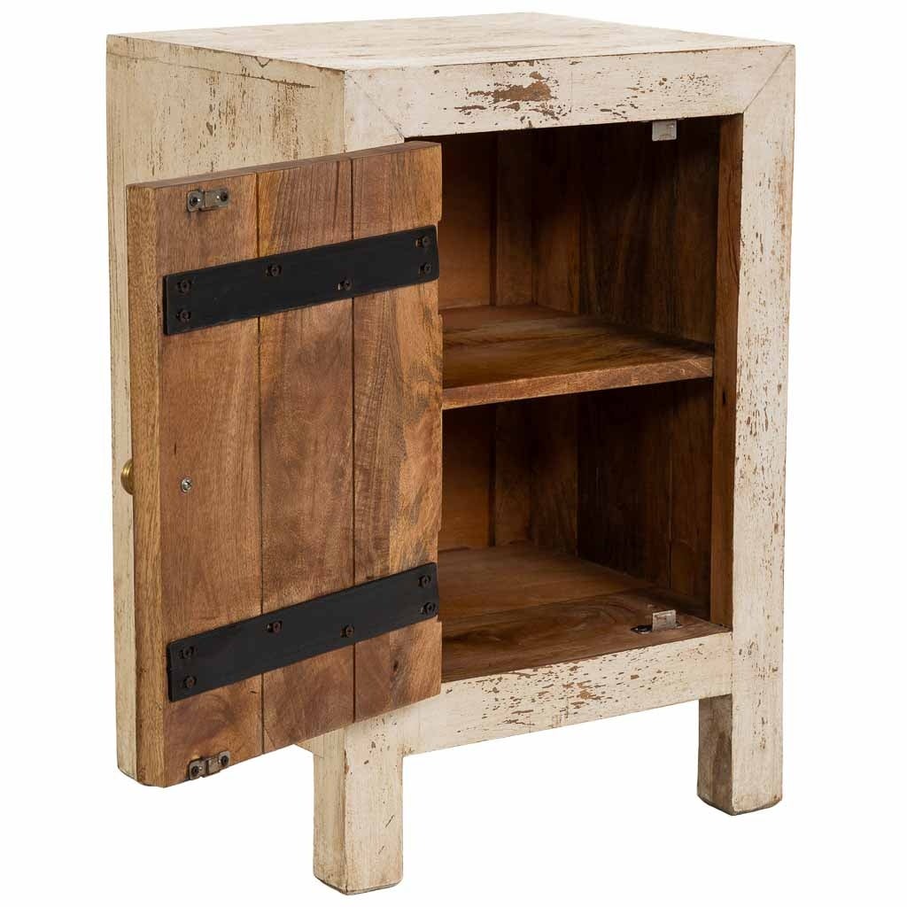 Comodino in legno intagliato a mano beige, 40x35x60h cm - 5