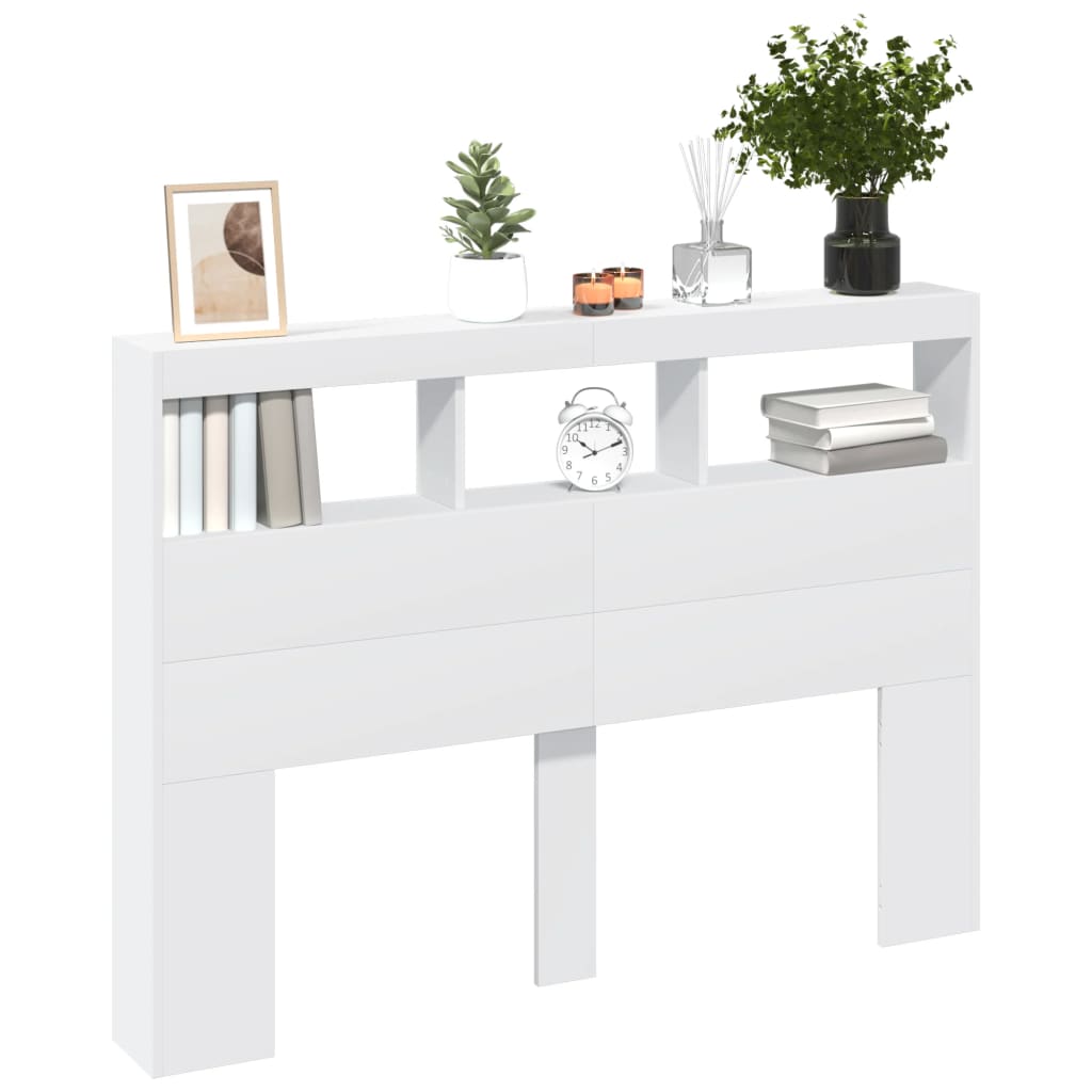 vidaXL Armoire tête de lit avec LED blanc 140x17x102 cm - 5
