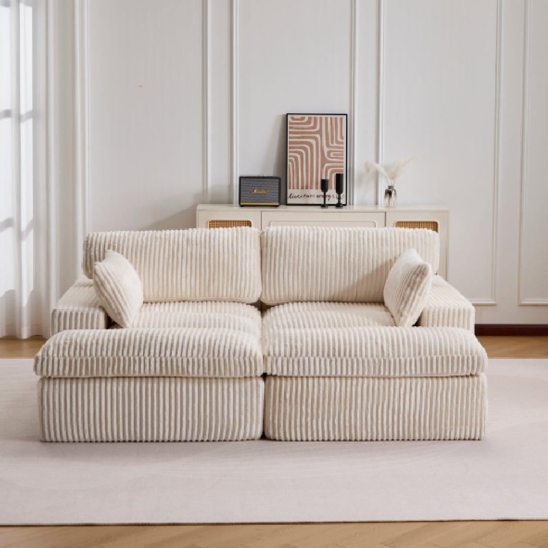 Canapé modulable en velours côtelé beige – Confort moelleux et design minimaliste - 2