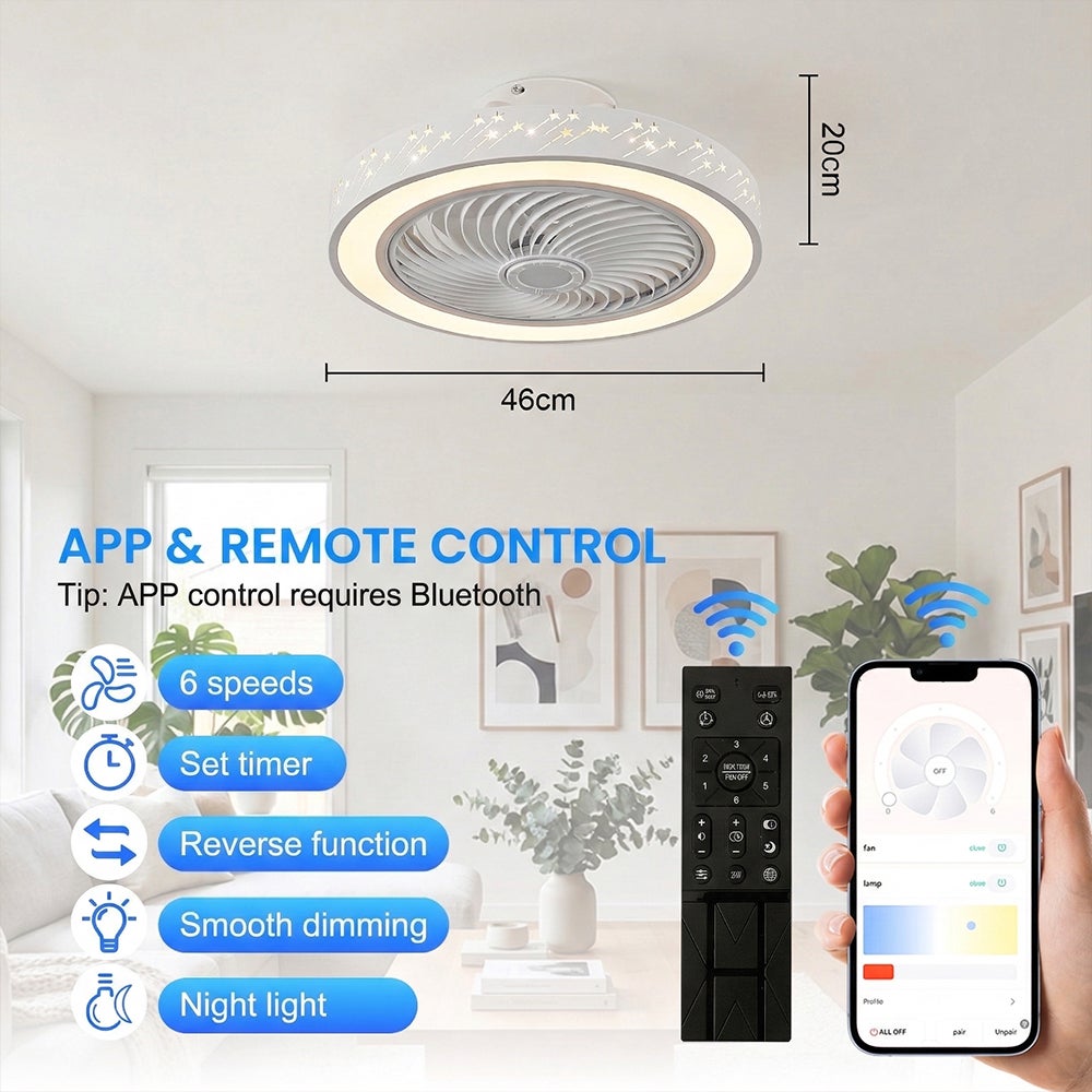 Ventilateur de plafond avec lumière et télécommande, profil bas moderne de 46cm lumière LED dimmable, 6 vitesses silencieux Réversible Plafonnier - 2