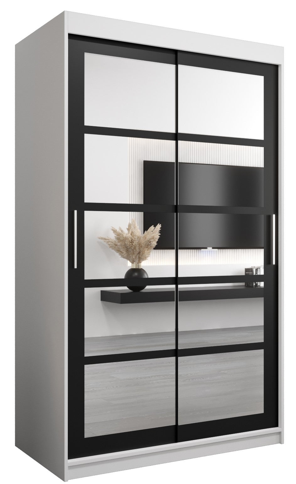 Szafa przesuwna garderoba ROMA 2 120 x 62 x 200 cm Biały + Czarny - Abiks Meble