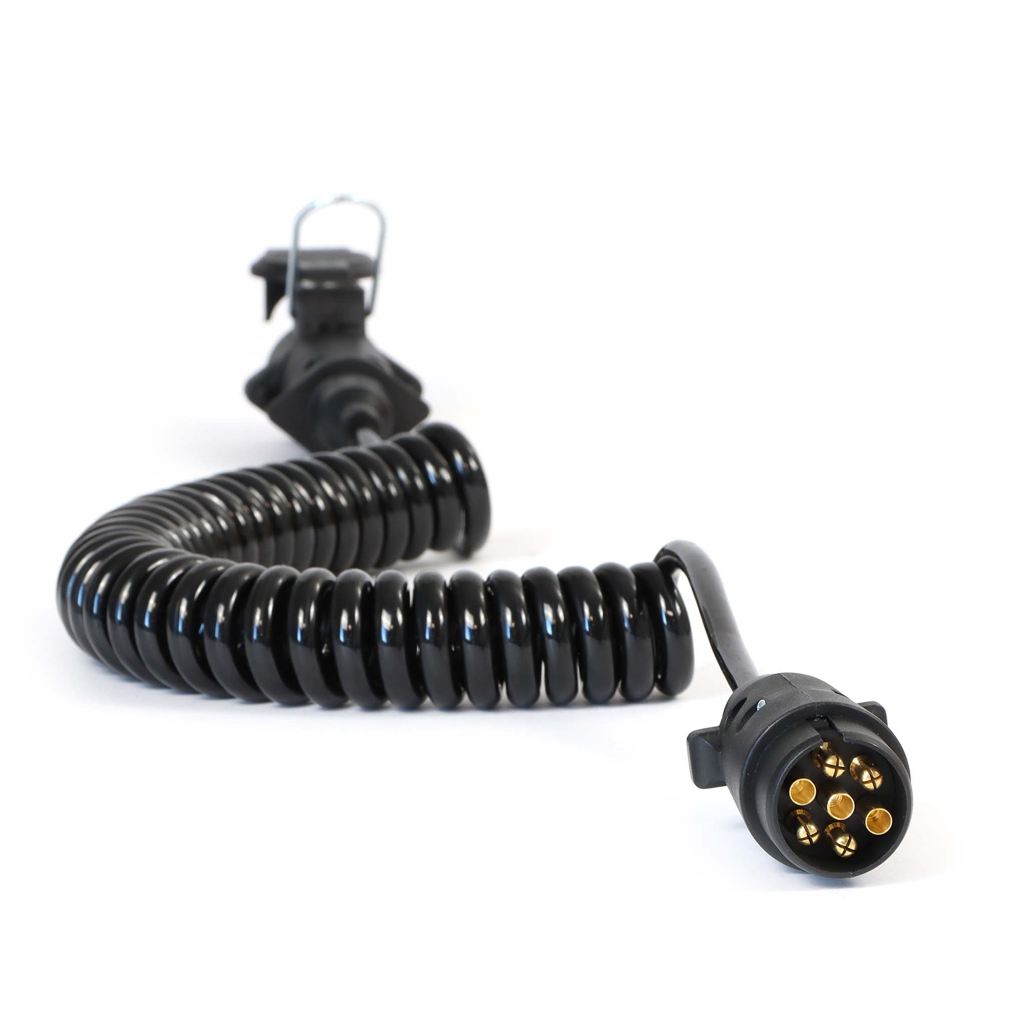Câble de rallonge électrique spiralé – 3 m – 2 fiches – 7 broches – Feux de camping car et remorque – Feu arrière, clignotants, Wiltec - 8
