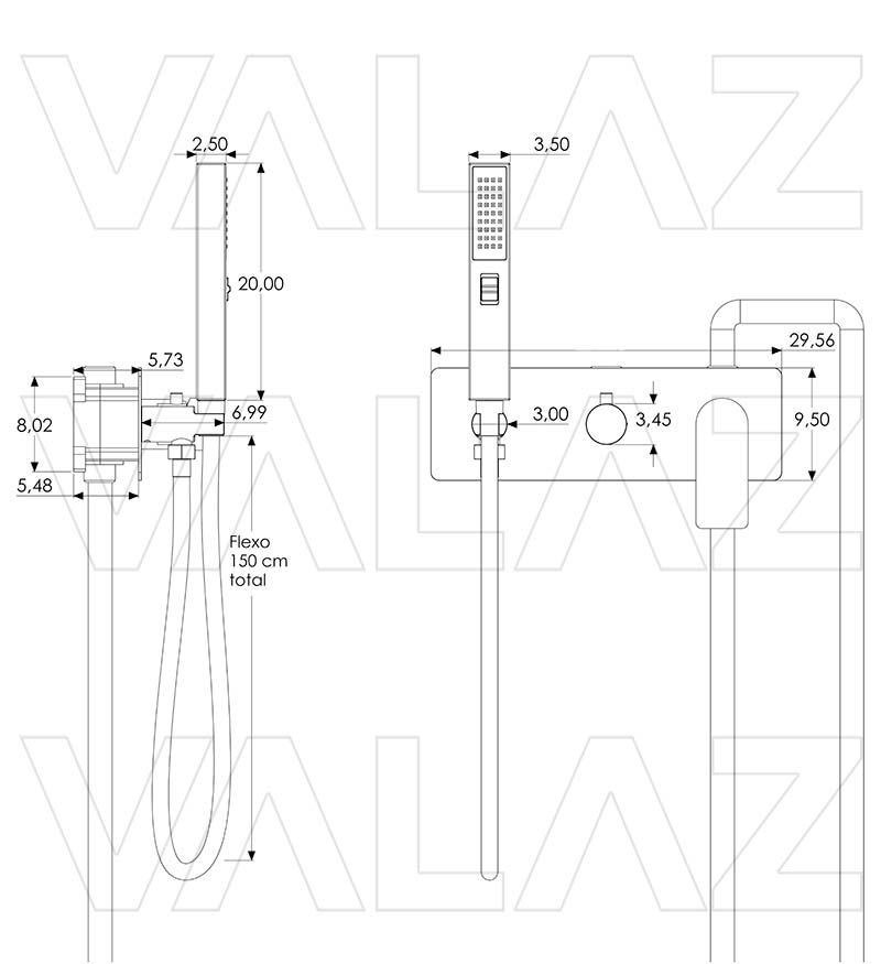 Valaz Mitigeur de douche carré encastré or brossé - Série Miño - 30 cm - 2