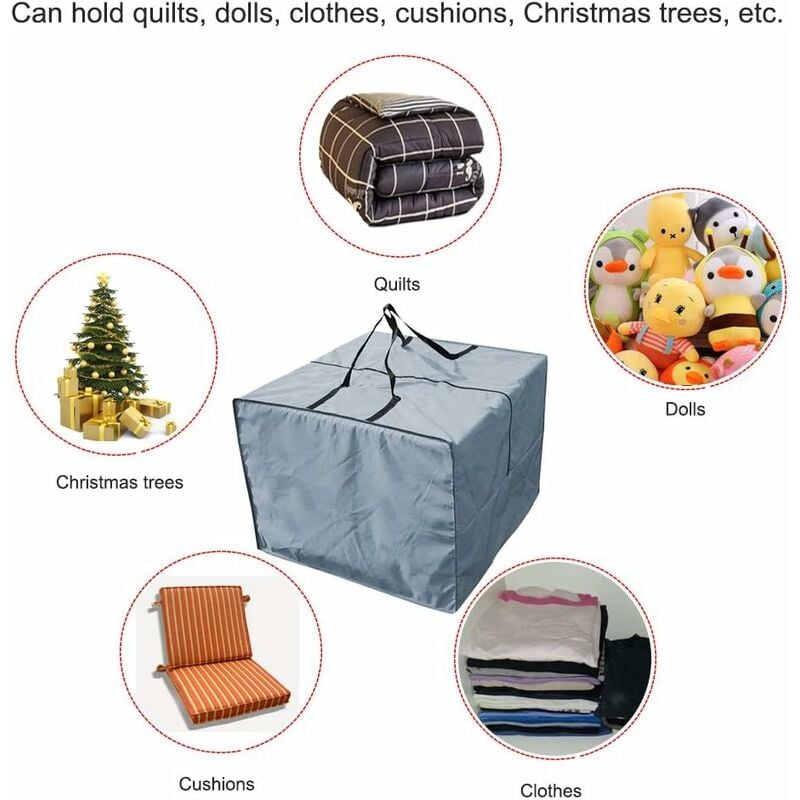 Sac de Rangement Coussin - Durable 210D Sac de Rangement pour Coussin de Jardin, Fermeture éclair Housse Rangement Coussin Exterieur avec poignées - 3