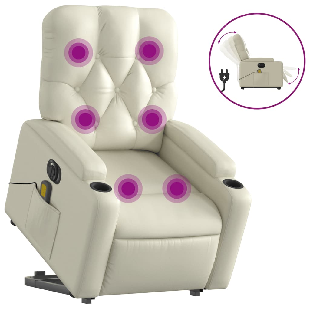 Sillón de masaje elevable eléctrico   sillón de relax   silla de relax cuero sintético crema cfw683704