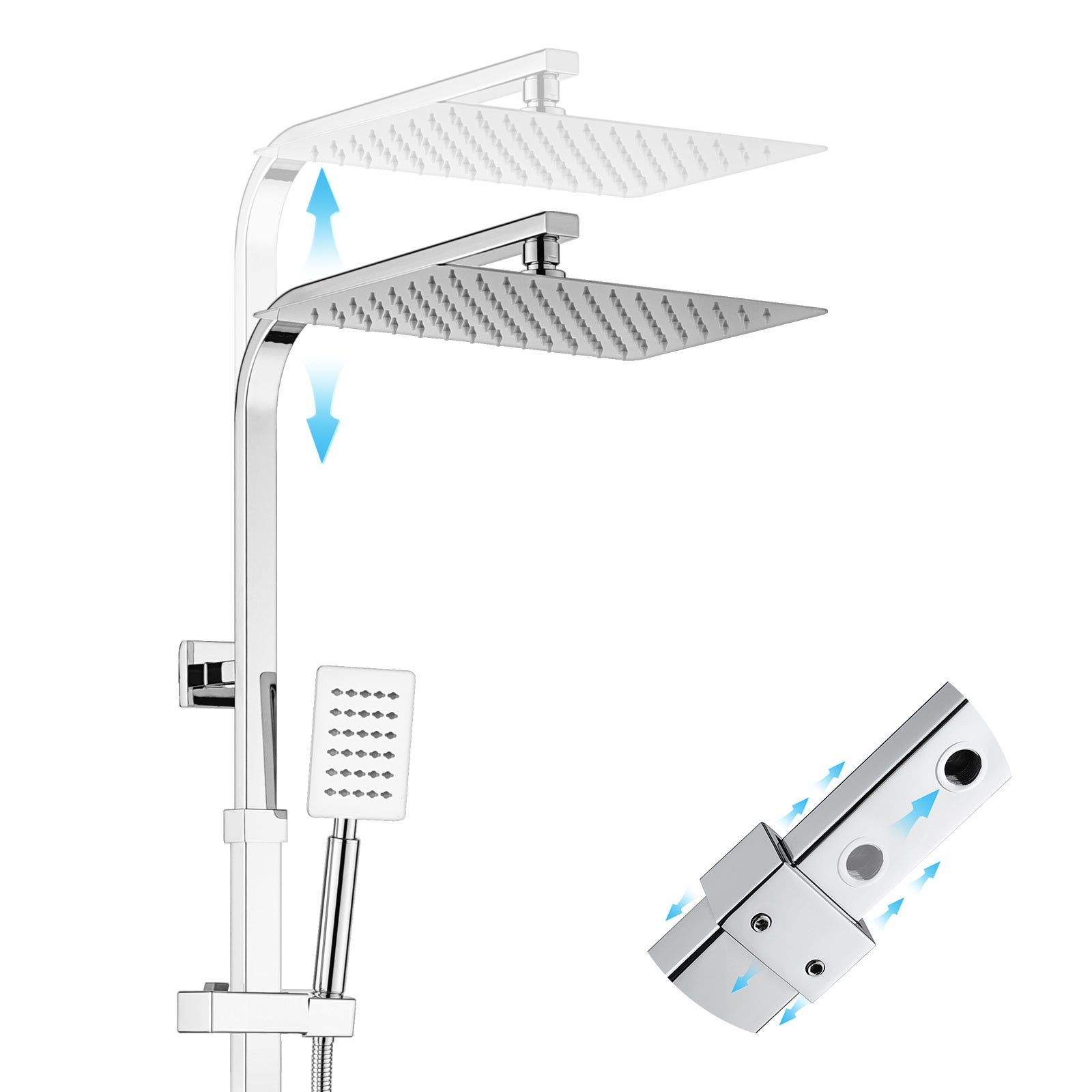 Coluna de Duche Cromada, Sistema de Duche, Conjunto de Duche de Parede com Duche, Duche de Mão e Torneira para Banheira - 8