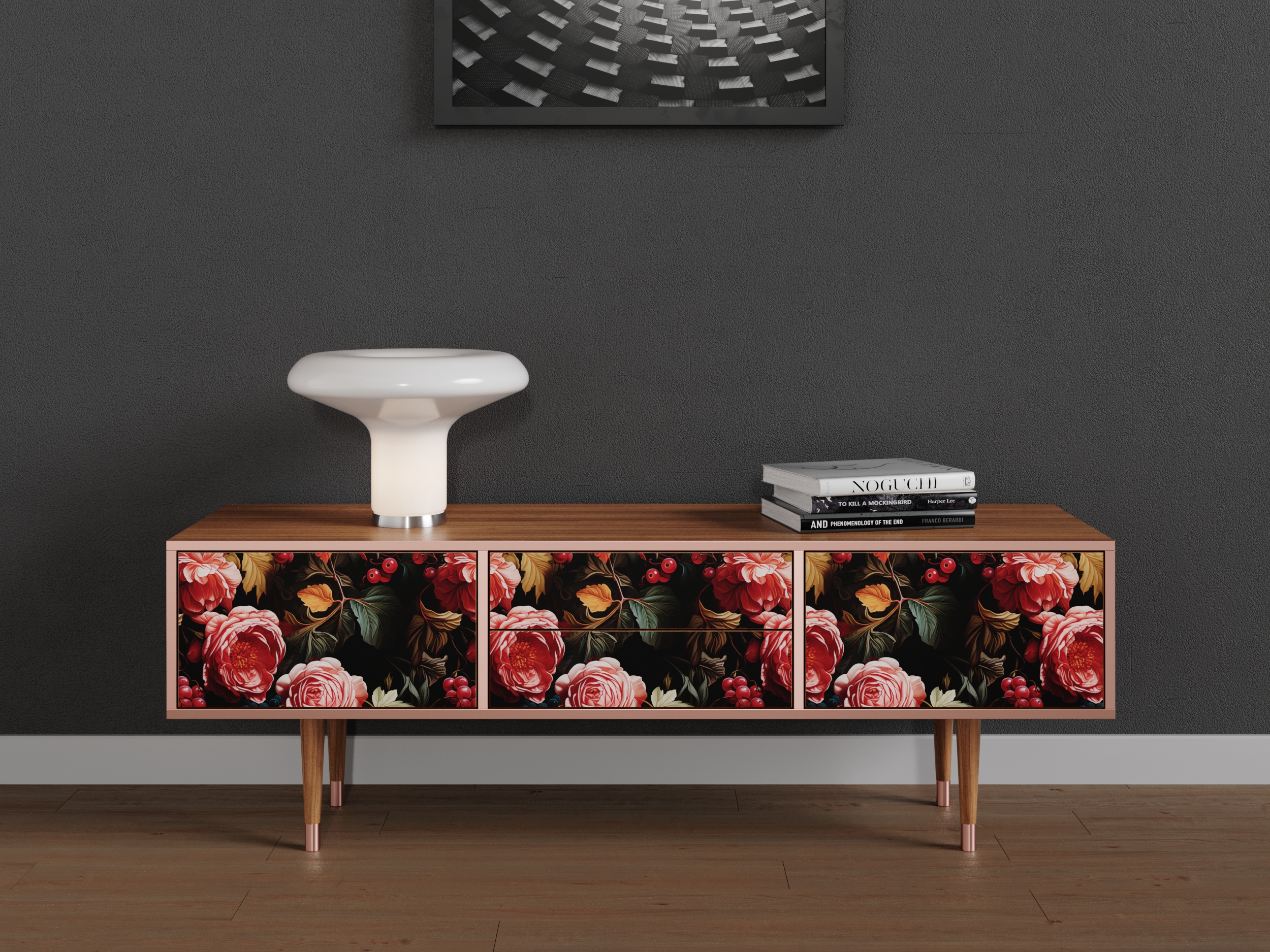 Mobile TV con due porte e due cassetti, lungo 170 cm, in noce - 2