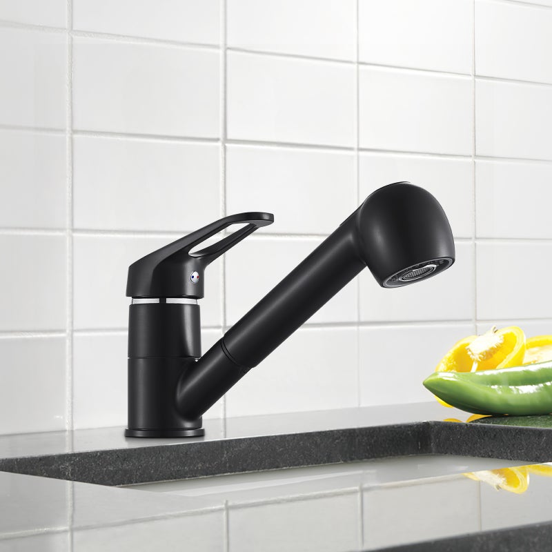 LOVHAUS Wyciągana Bateria Kuchenna, Bateria Kuchenna Wysokociśnieniowa, Jednouchwytowa Bateria Zlewozmywakowa Obrotowa 360