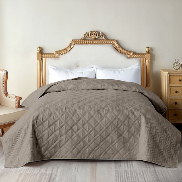 Copriletto Trapuntato Matrimoniale Elegante Trapuntino Microfibra Effetto Raso Due Piazze Coperta Letto Leggera Tortora