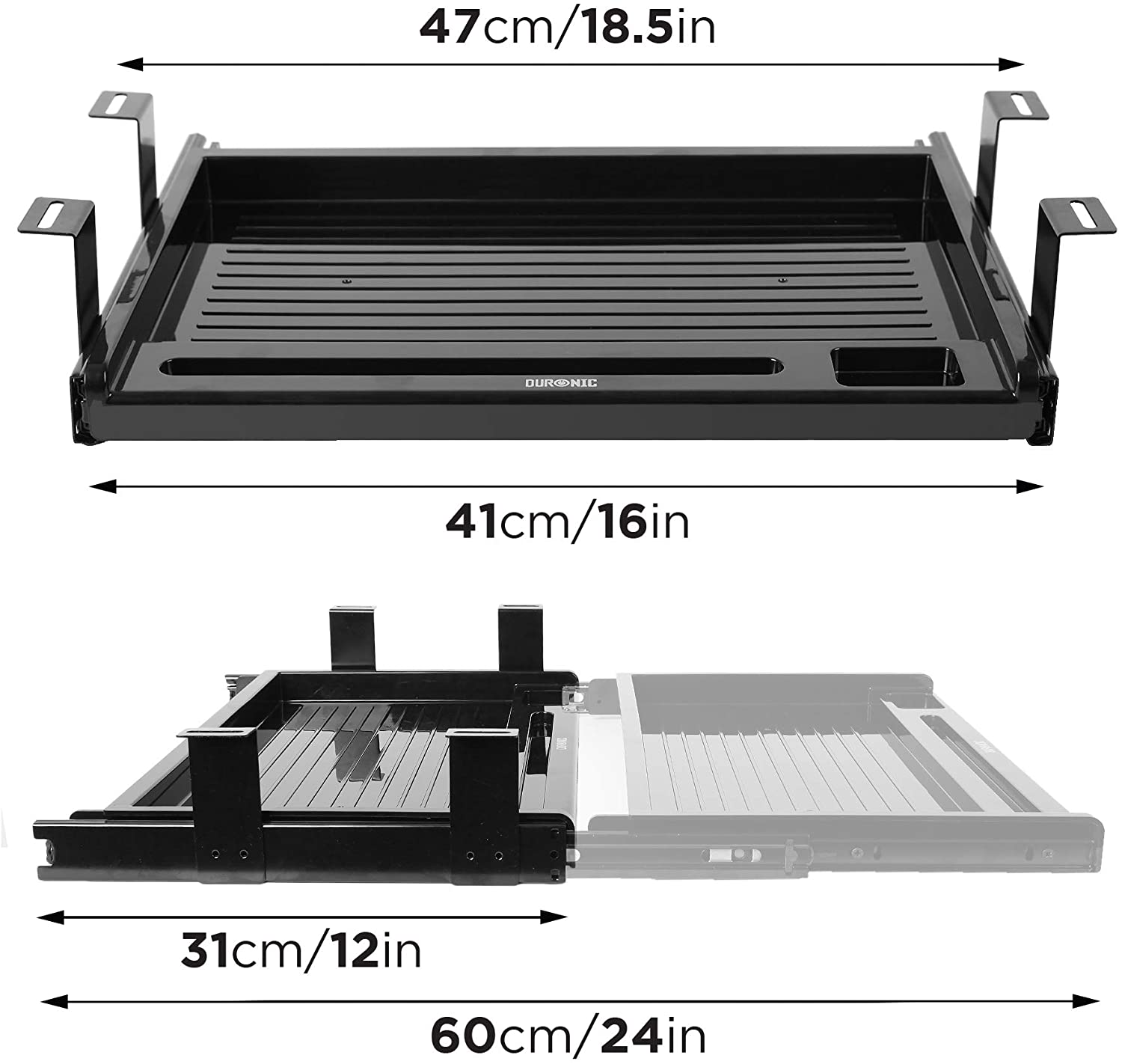 Duronic DKTSX2 Support Coulissant pour Clavier Souris Documents Ordinateur Portable Tablette | Tiroir sous la Table | Solution Ergonomique de Bureau - 3