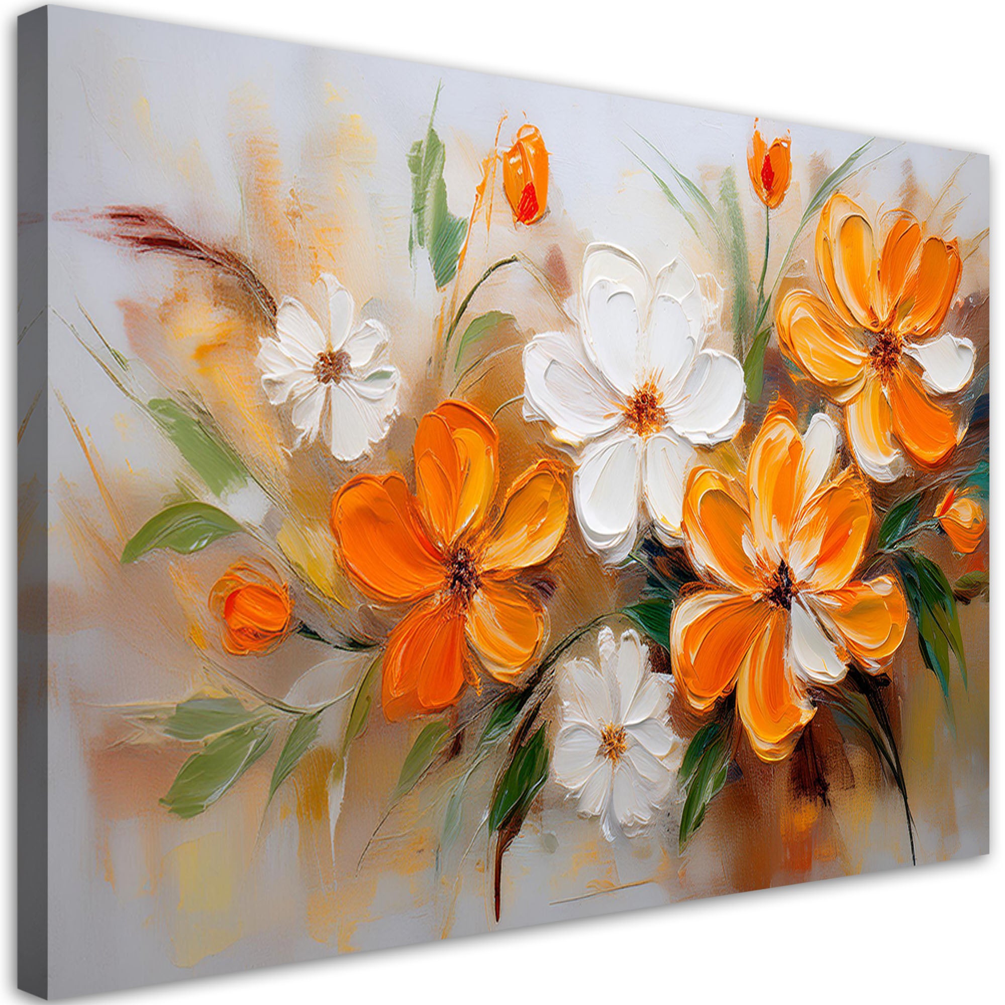 Obraz na płótnie, Biało Pomarańczowe Polne Kwiaty 60x40