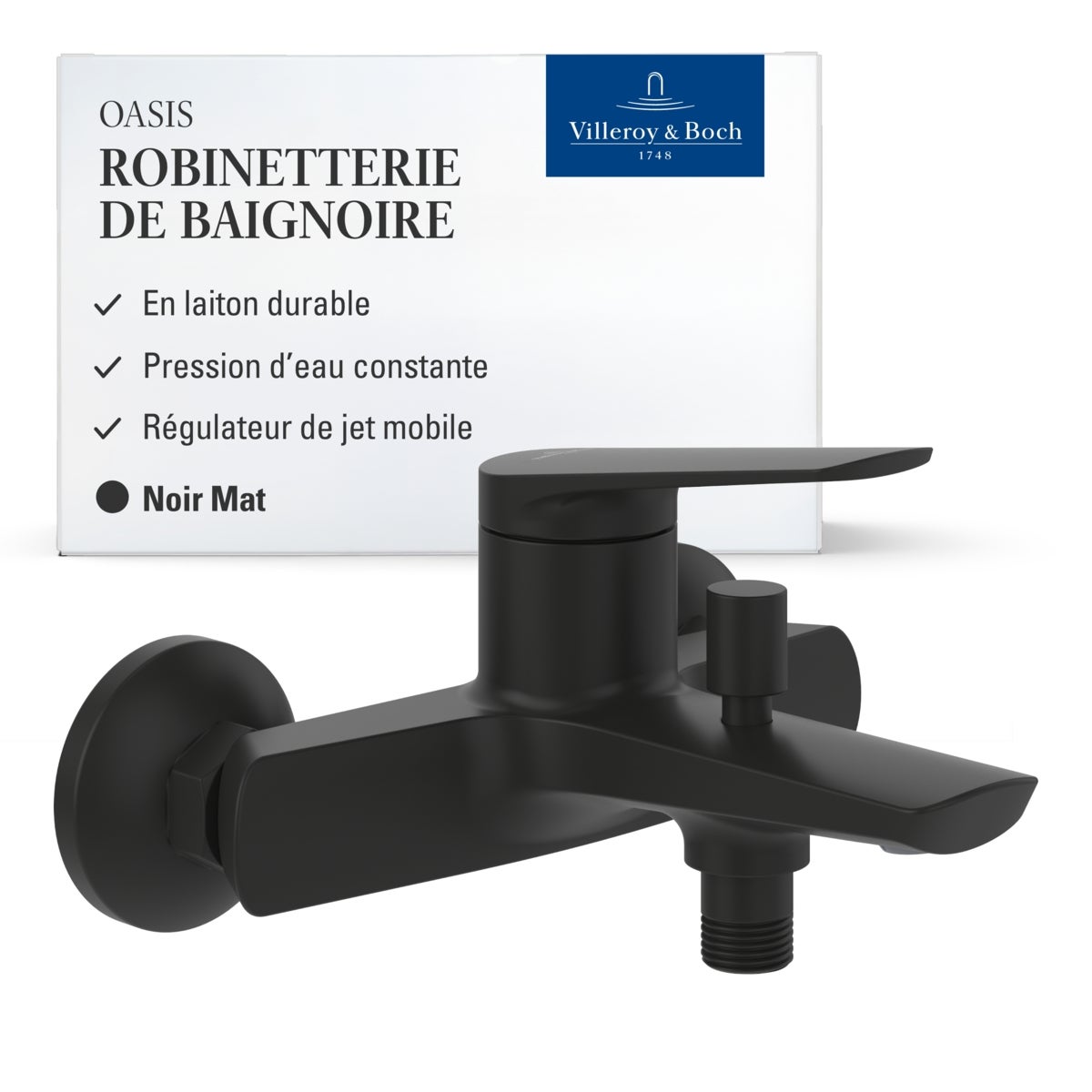 Villeroy & Boch - Oasis Mitigeur Douche/Baignoire Mural Noir Mat. Inverseur et Régulateur de Jet. Anti-retour. Durable - 2