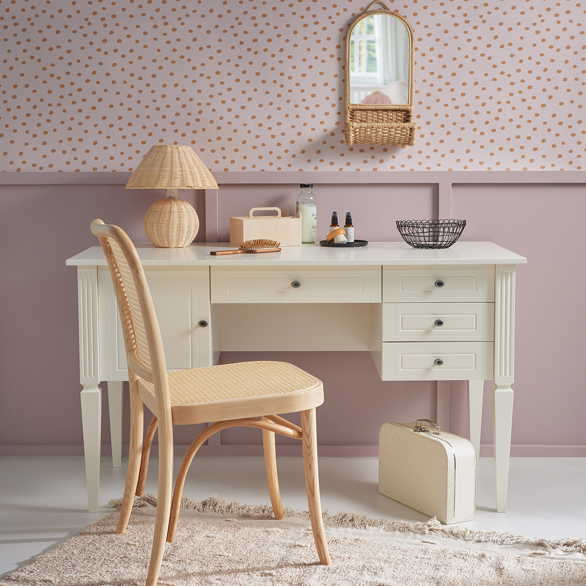 Bureau 4 tiroirs 1 porte Ines - Blanc - 4