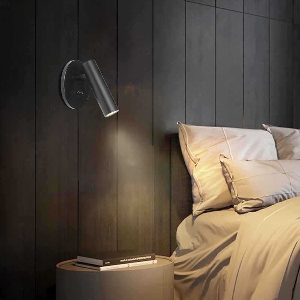 Lampe de lecture encastrée avec interrupteur, spot mural LED 3W, 3000K |Noir, Éclairage d'accentuation for tableau, tête de lit, éclairage mural for c - 3