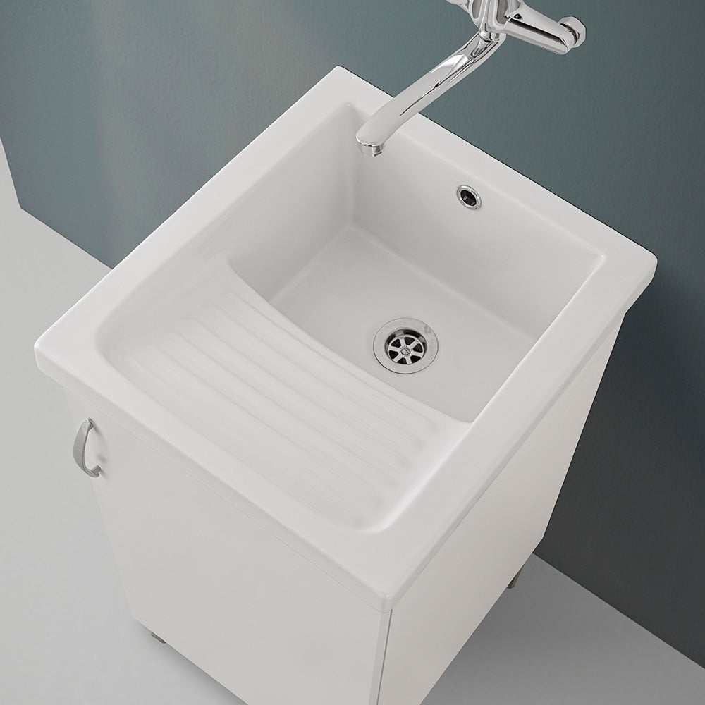 Mobile lavatoio 45x50 in ceramica con strofinatoio bianco opaco - 5