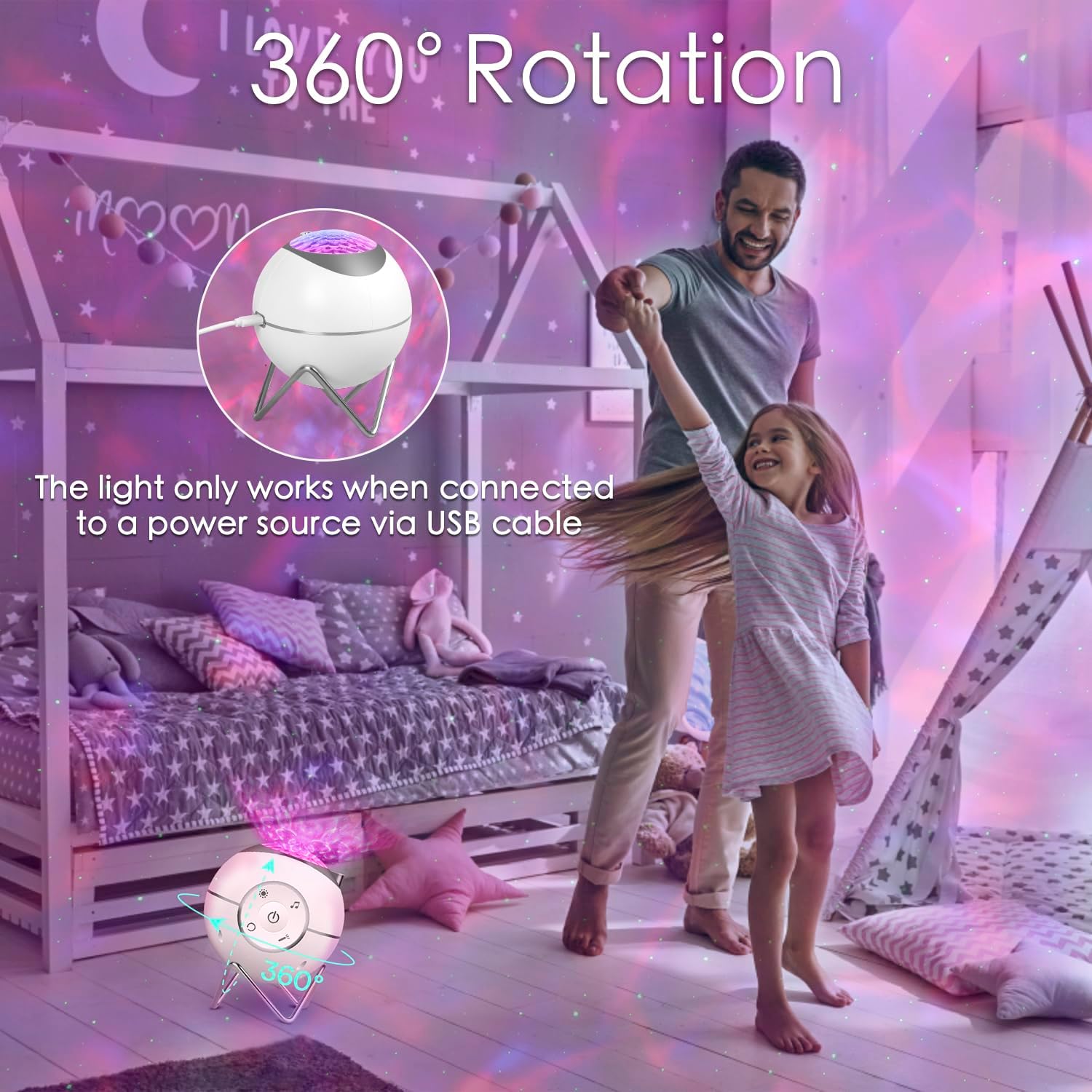 Projecteur Ciel Étoilé Galaxy, 360° rotation, bruit blanc, veilleuse pour bébé/enfant/adulte - 3