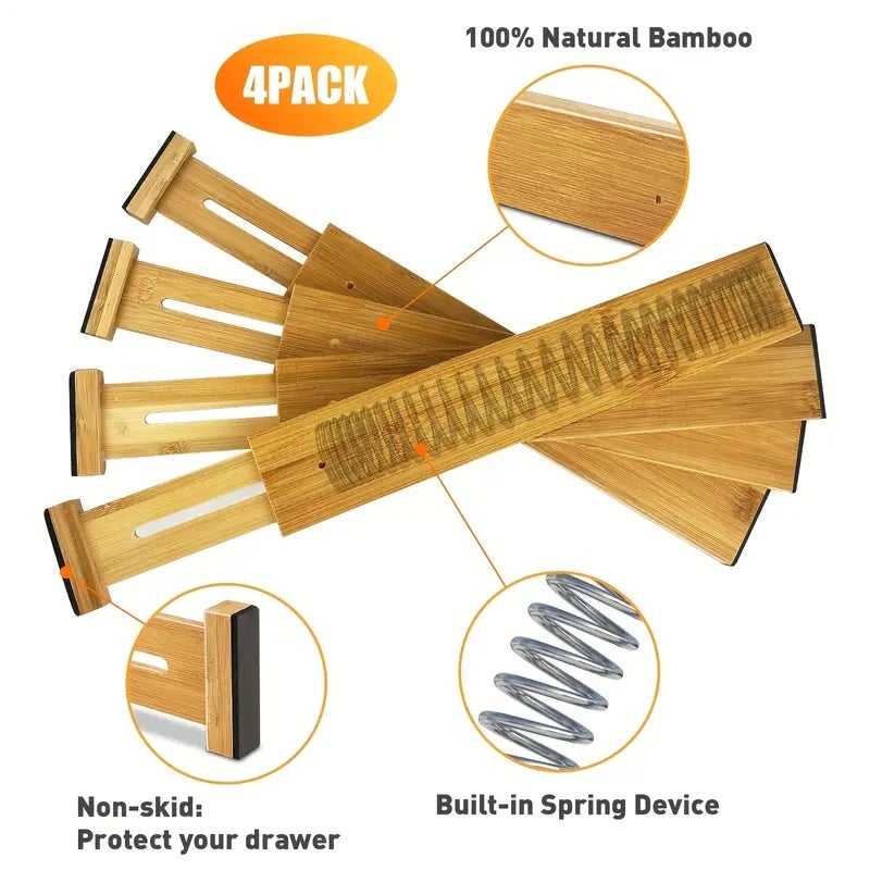 4 séparateurs de tiroir en bois réglables et extensibles pour les vêtements et l'organisation de la maison - Parfait pour la commode, 17 pouces - 4