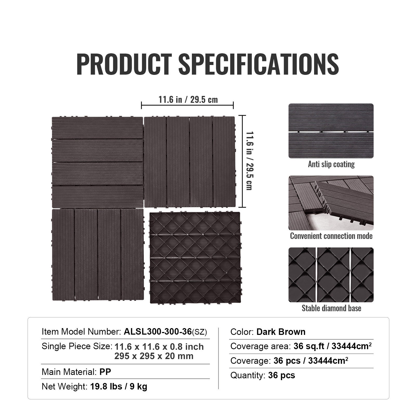 Dalles de terrasse emboîtables,lot de SucceBuy 36,12