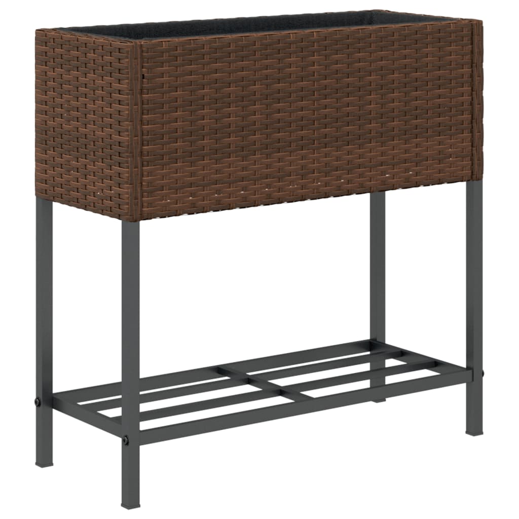 Jardinière bac lit surélevé plantes fleurs terrasse jardin avec étagère résine tressée marron 02_0038415 - 4