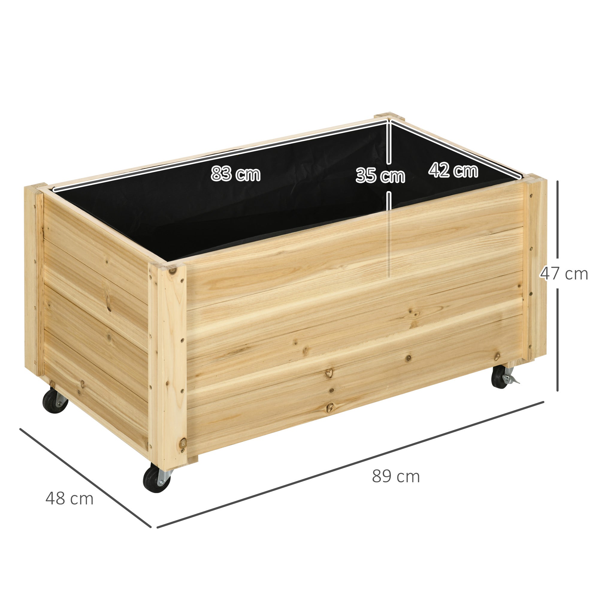 Jardinière sur roulettes inserts d'irrigation, feutre drainage sapin autoclave - 3