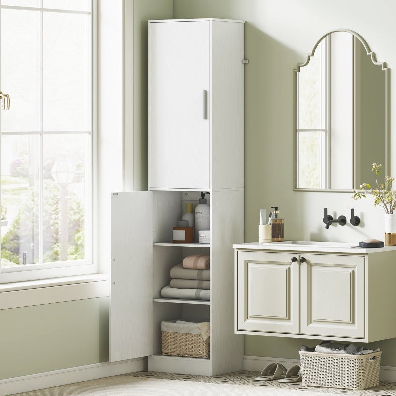 Mobiletto Da Bagno Con Ante E Ripiano Regolabile – Armadietto Autoportante 60x30x80 Cm In MDF Bianco