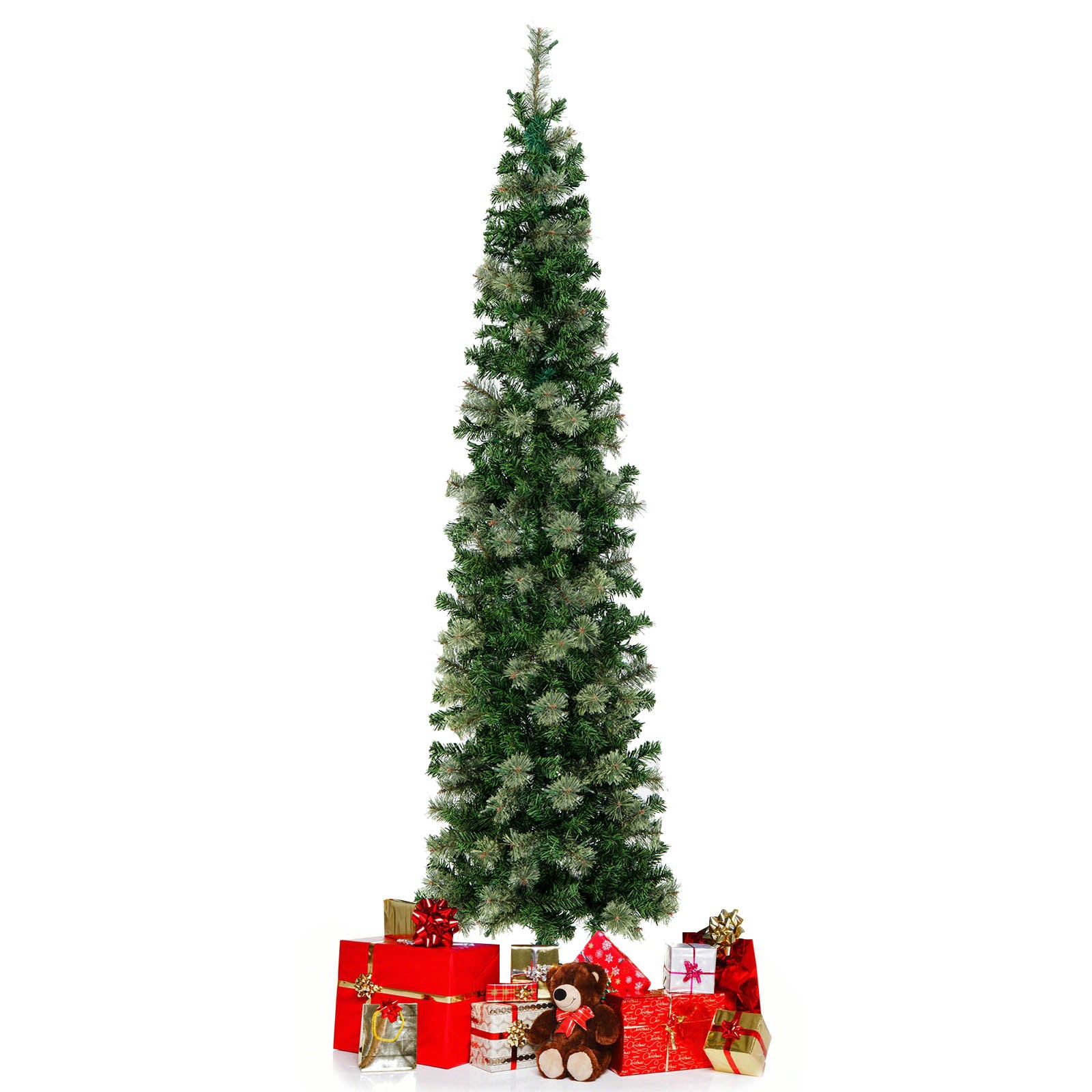 Sapin De Noël Artificiel Floqué 150 Cm Avec Lumières LED - 8 Modes, Baies Rouges, Pommes De Pin - Décorations Hivernales Incluses