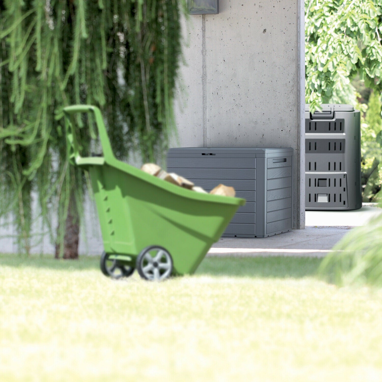 PROSPERPLAST Baul de jardin 190 litros Prosperplast Woodebox de plastico en color antracita 78 x 43,3 x 55 cm - 3