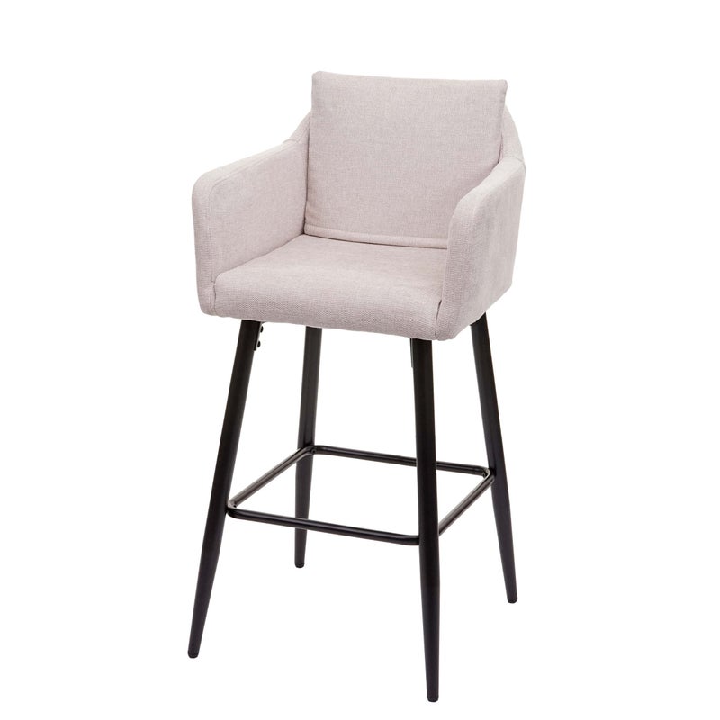 Stołek barowy HWC-H93, stołek barowy, metalowy podnóżek ~ tkanina/tekstylia kremowo-beżowy