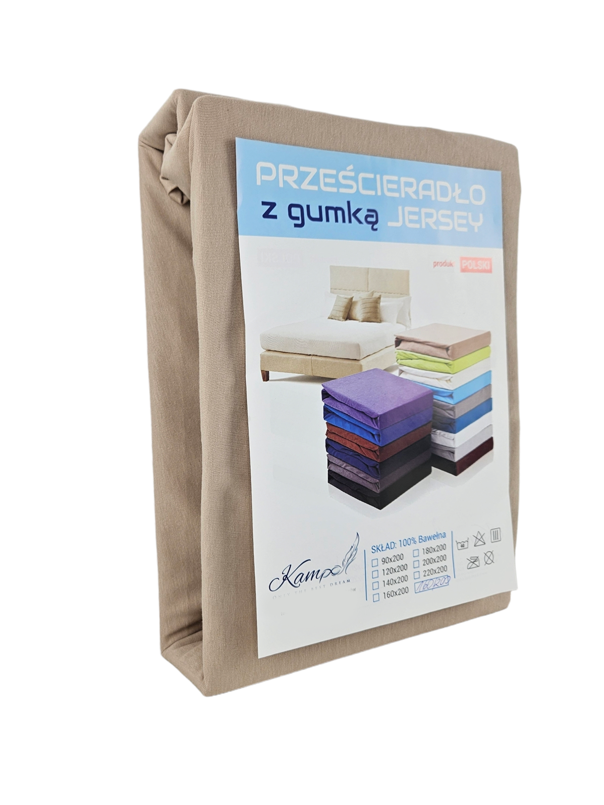 Kam-Pol prześcieradło z gumką jersey bawełniane cappuccino 70x200 cm