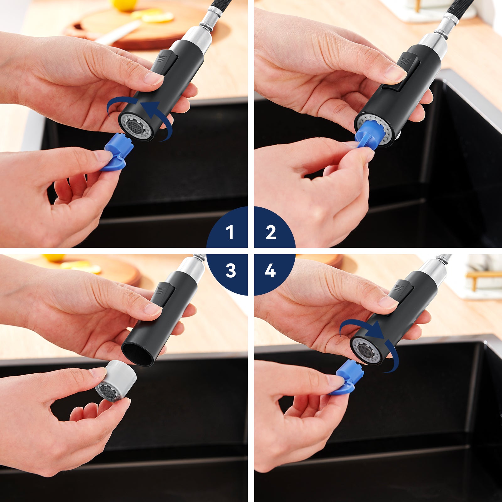 Miscelatore cucina NOir con doccetta estraibile rotante 360 ° inossidabile rubinetto cucina lavello 2 funzioni miscelatore di cucina - 6