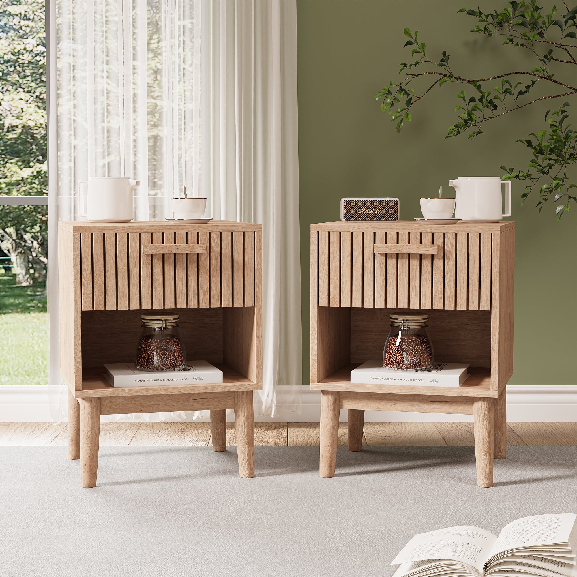 Lot De 2 Table de Chevet, Table de Nuit avec 1 tiroir Moderne bohème pour Chambre à Coucher, Salon - 2