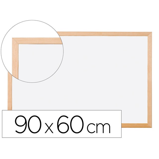 Q-connect tableau blanc mélaminé cadre bois lisse lavable - Accessoires fixation mur - 90x60cm - Blanc