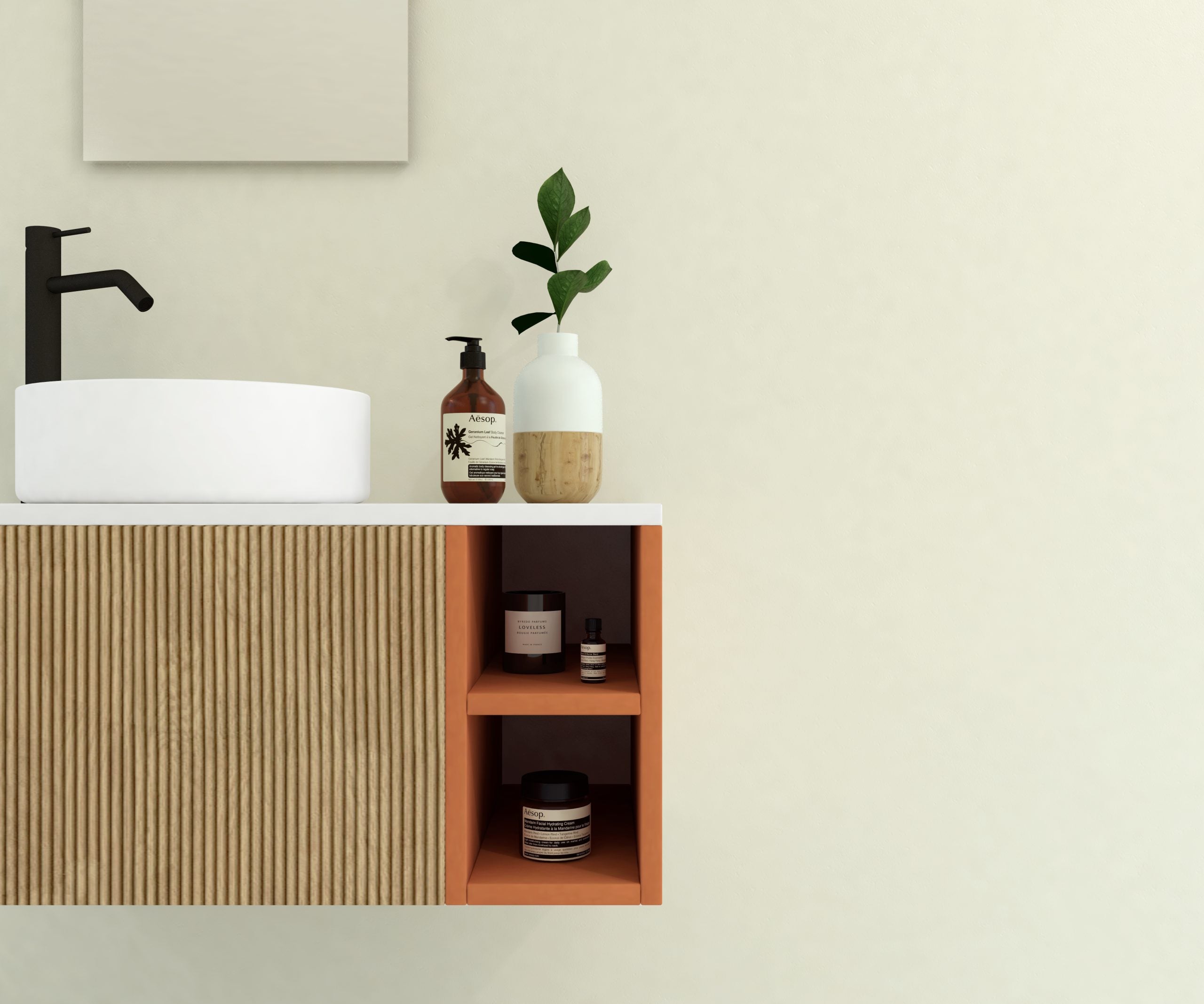 Ensemble de meubles de salle de bain Avantarea CHALAIN en terre cuite 80 cm + vasque + miroir Alma - 2