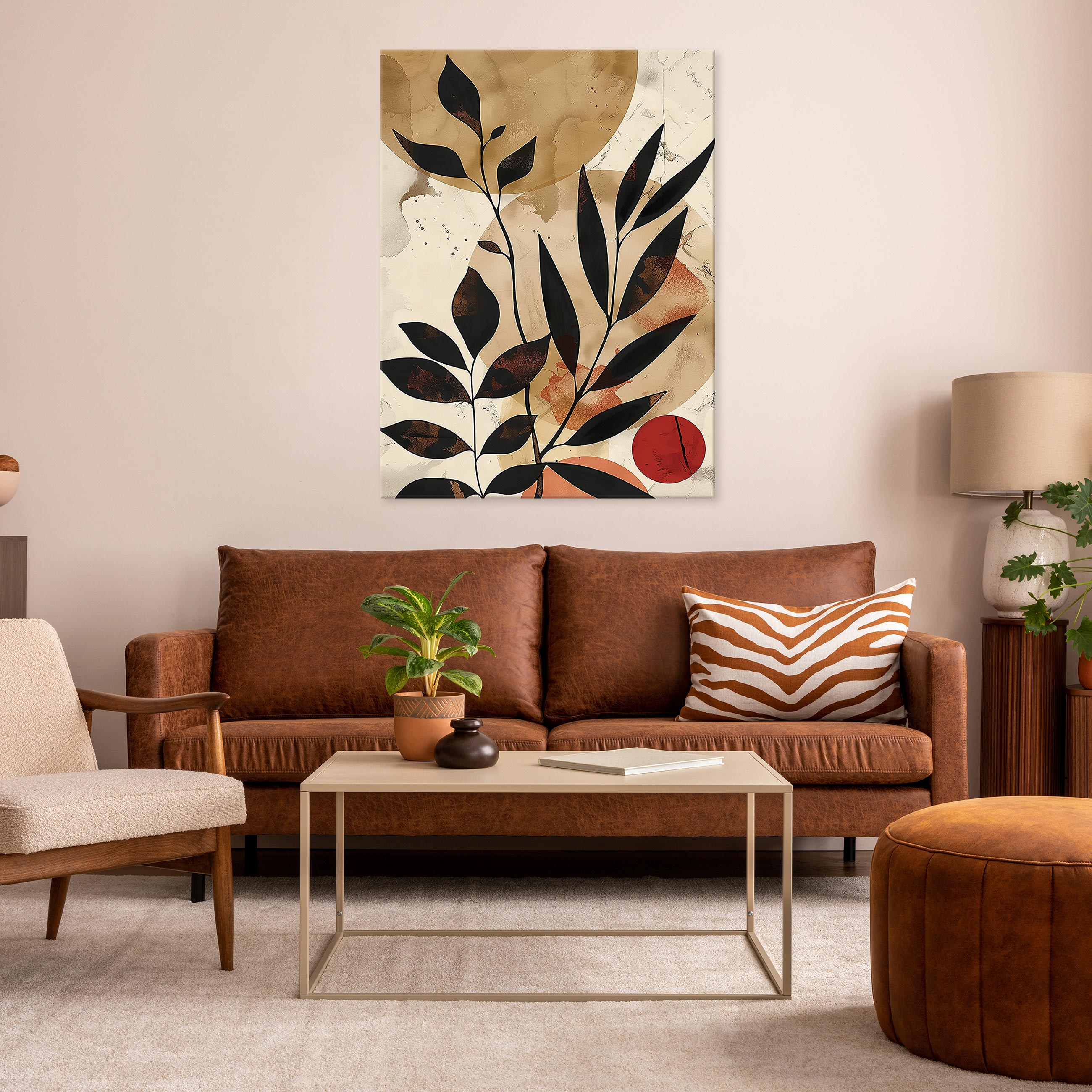 Impression sur Toile Feuilles Boho Art Moderne 75x100 cm XXL Tableau Décoration Murale Intissée pour Salon Chambre pret a accroche - 2
