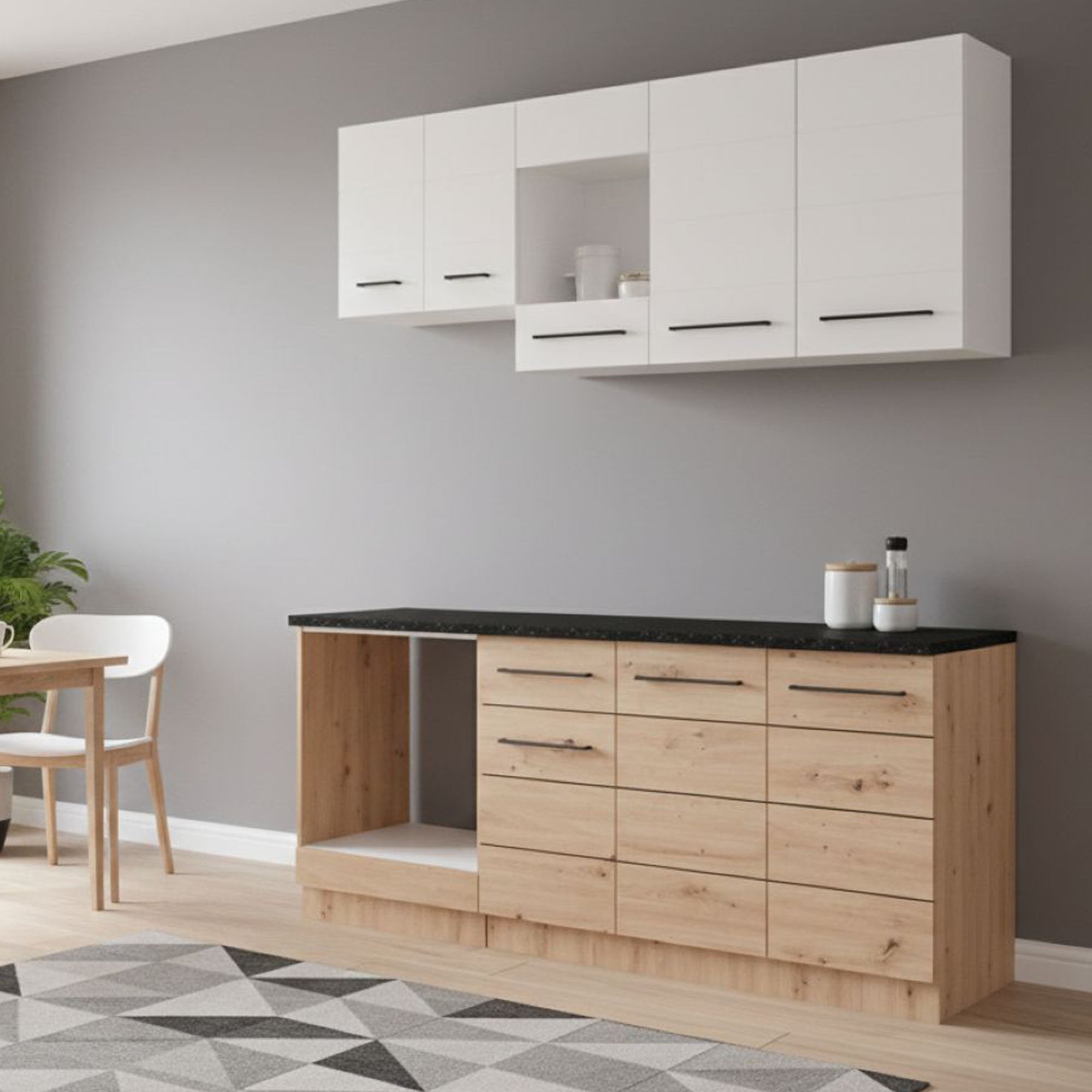 Cocina, un cajón, 7 estantes, 8 puertas, blanco - colombo