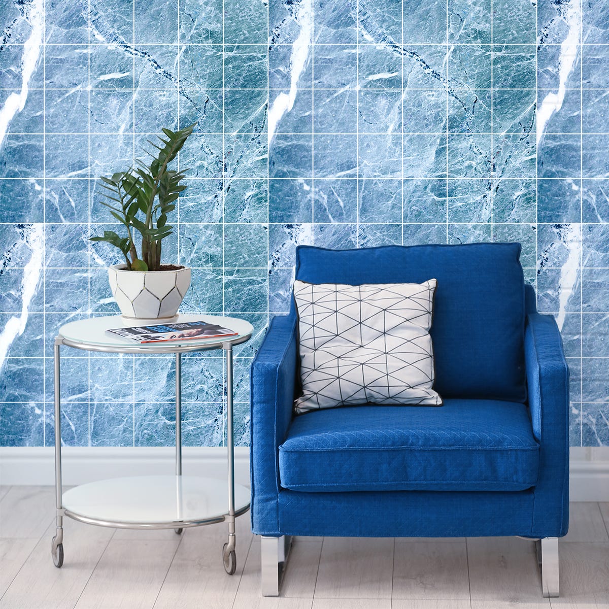 Stickers Carrelage Cuisine 3D Écailles De Poisson Bleu Doux - Adhésif Imperméable Mural Salle De Bain 30.5cm X 30.5cm (12 Pièces)